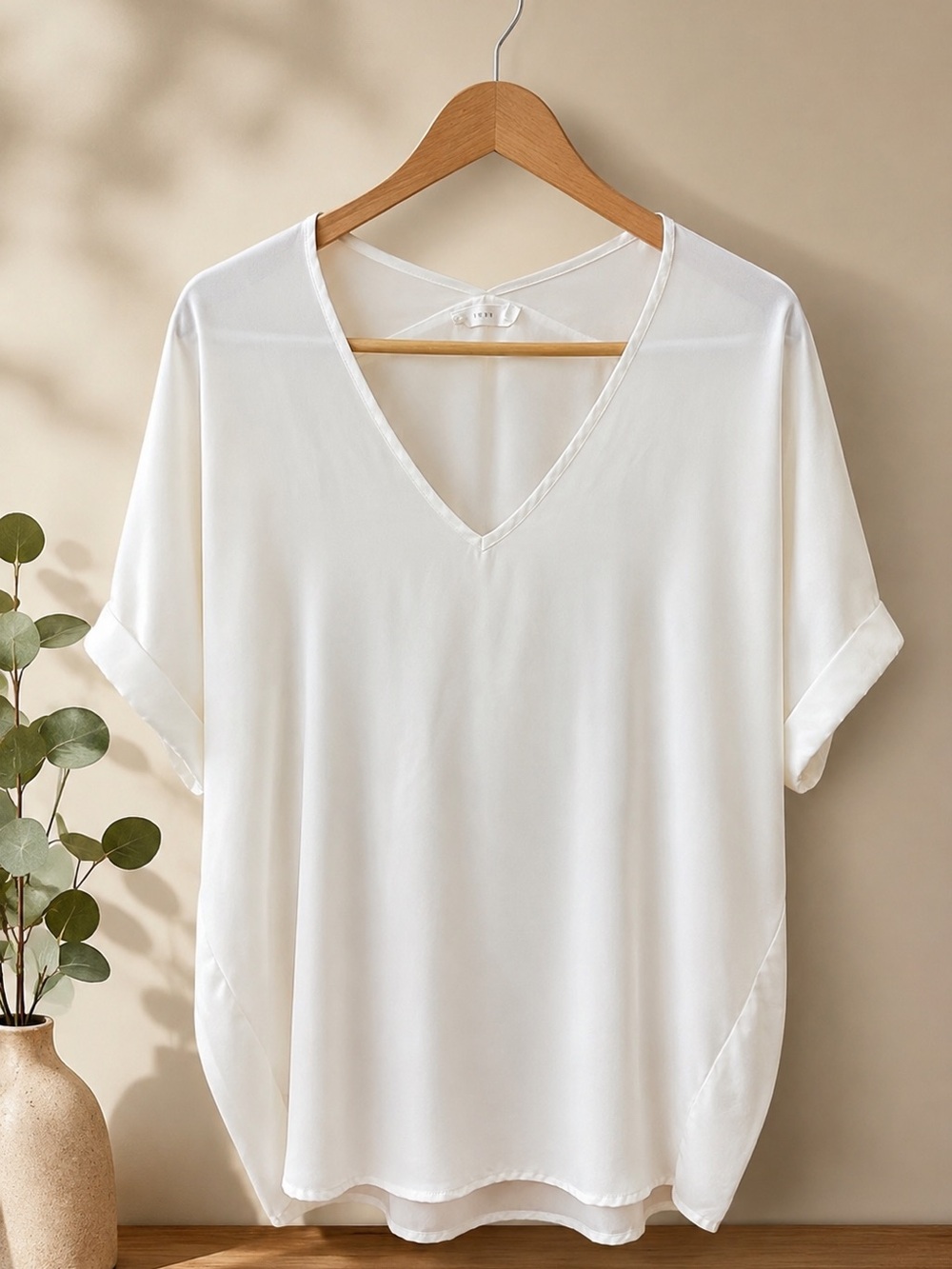 LUSH Ivory Sheer V-Neck Blouse Size M
